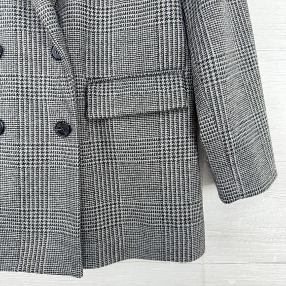 Old Navy Wool-like Double Breasted Blazer Women M Plaid Houndstooth Gray Office - Picture 5 of 16